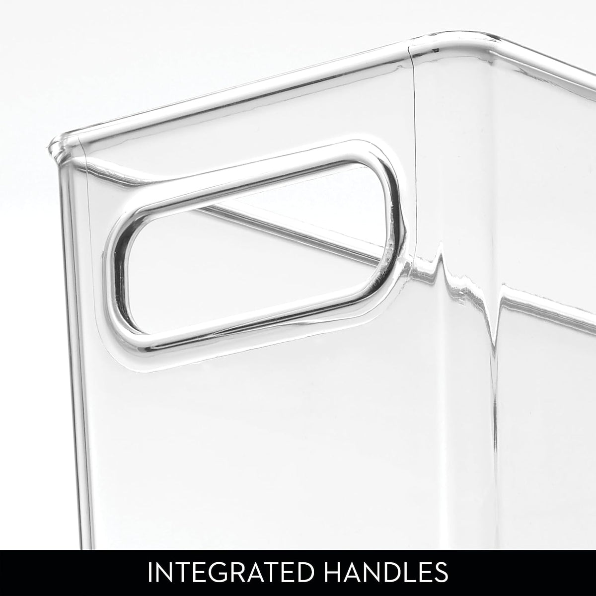 Tall Plastic Storage Bin with Handles, Set of 4, Clear | For Fridge or Freezer, Made in USA