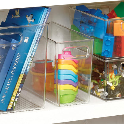 Tall Plastic Storage Bin with Handles, Set of 4, Clear | For Fridge or Freezer, Made in USA