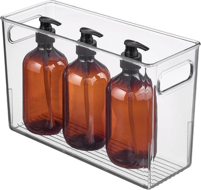 Tall Plastic Storage Bin with Handles, Set of 4, Clear | For Fridge or Freezer, Made in USA