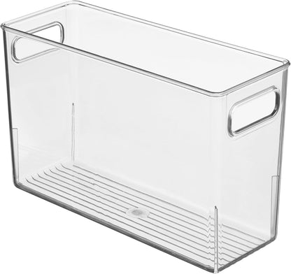 Tall Plastic Storage Bin with Handles, Set of 4, Clear | For Fridge or Freezer, Made in USA