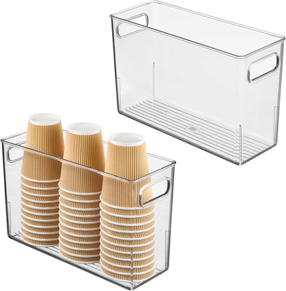 Tall Plastic Storage Bin with Handles, Set of 4, Clear | For Fridge or Freezer, Made in USA