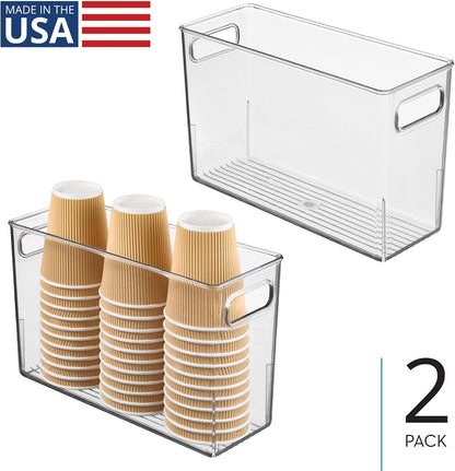 Tall Plastic Storage Bin with Handles, Set of 4, Clear | For Fridge or Freezer, Made in USA