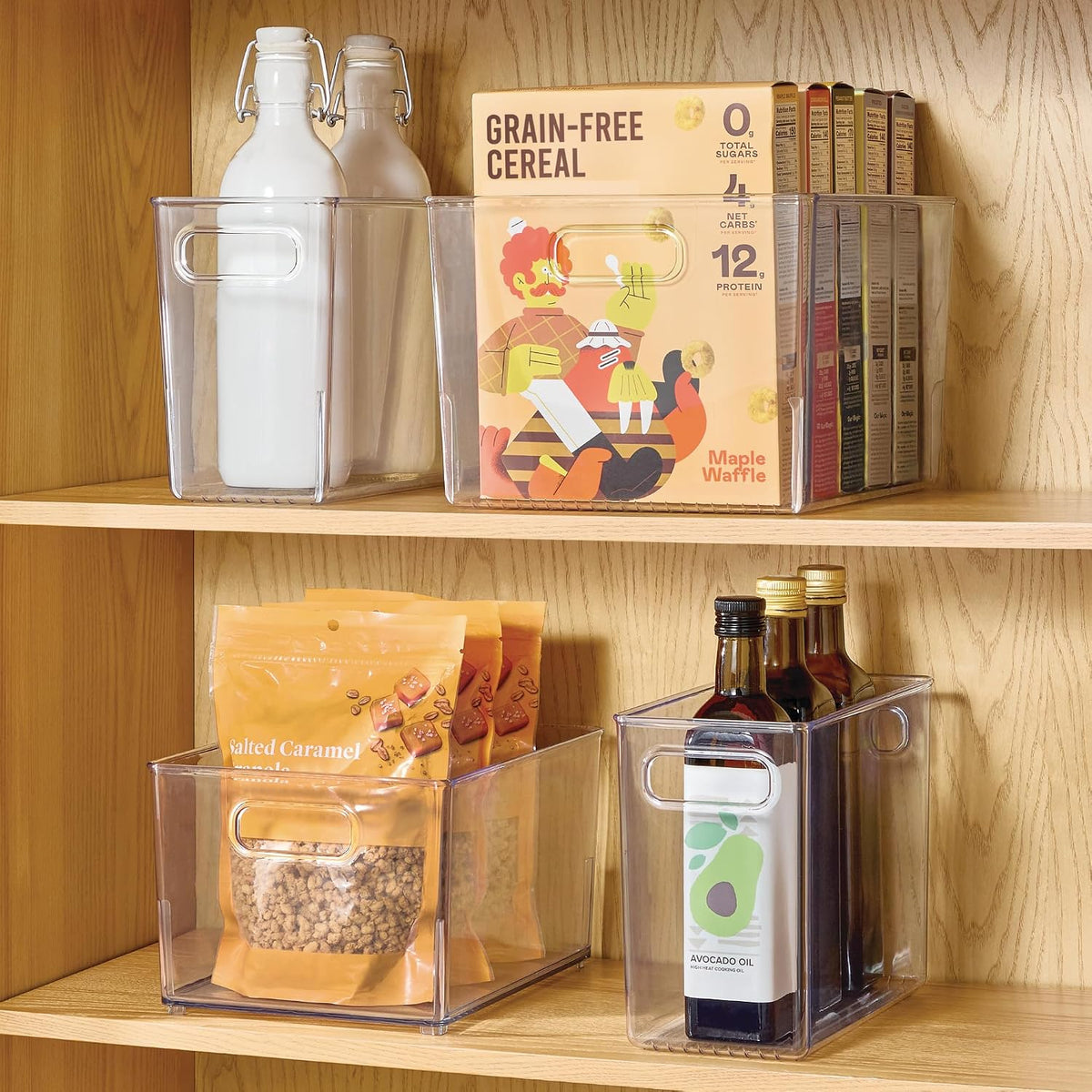 Tall Plastic Storage Bin with Handles, Set of 4, Clear | For Fridge or Freezer, Made in USA