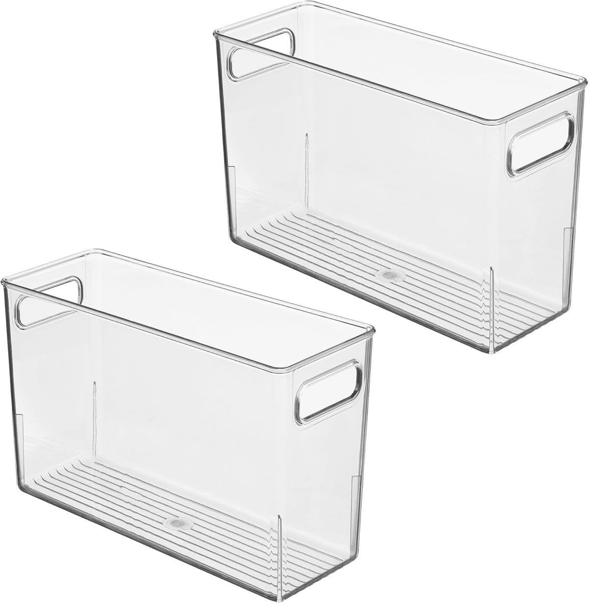 Tall Plastic Storage Bin with Handles, Set of 4, Clear | For Fridge or Freezer, Made in USA