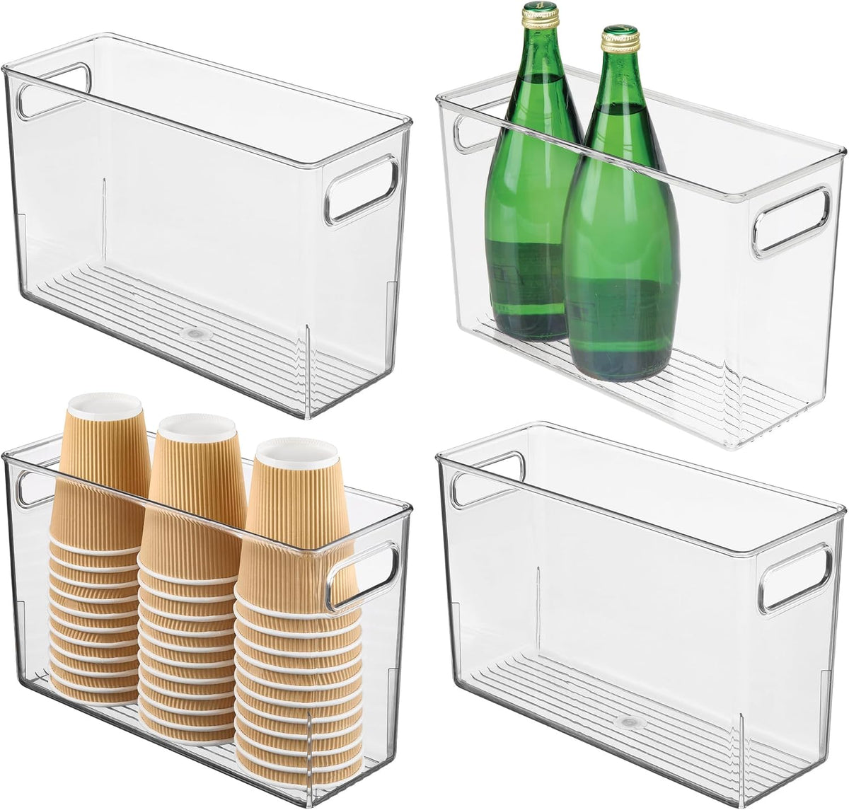 Tall Plastic Storage Bin with Handles, Set of 4, Clear | For Fridge or Freezer, Made in USA