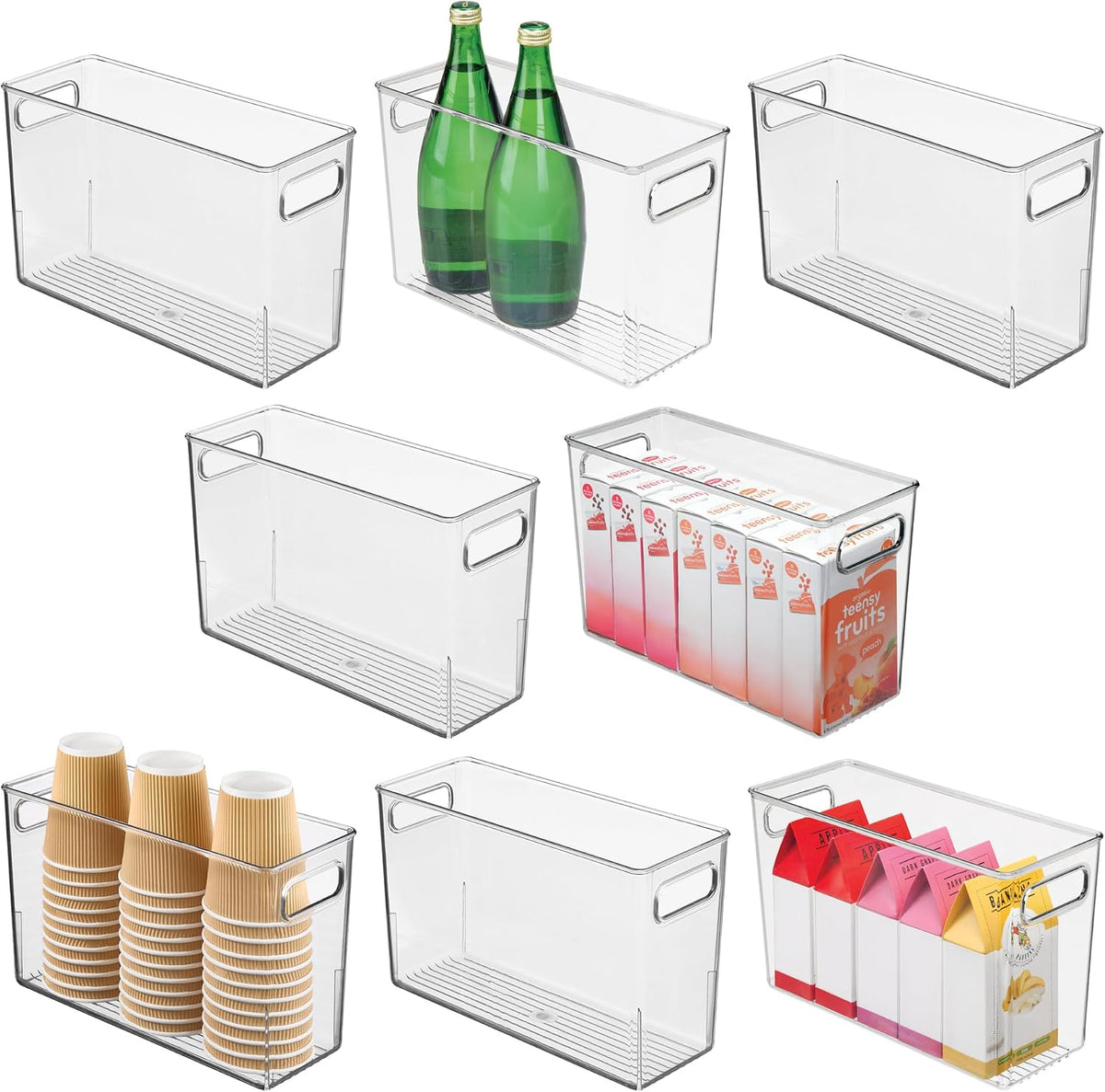 Tall Plastic Storage Bin with Handles, Set of 4, Clear | For Fridge or Freezer, Made in USA