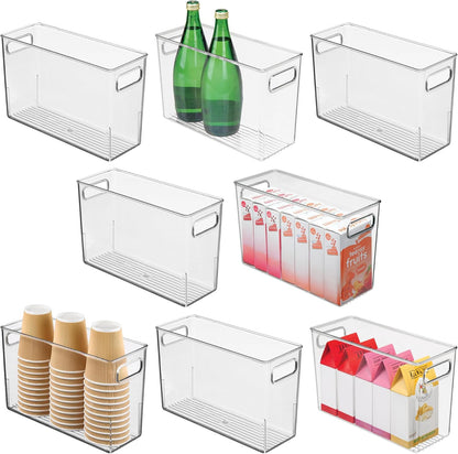 Tall Plastic Storage Bin with Handles, Set of 4, Clear | For Fridge or Freezer, Made in USA