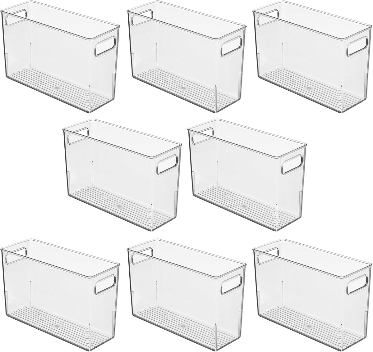 Tall Plastic Storage Bin with Handles, Set of 4, Clear | For Fridge or Freezer, Made in USA