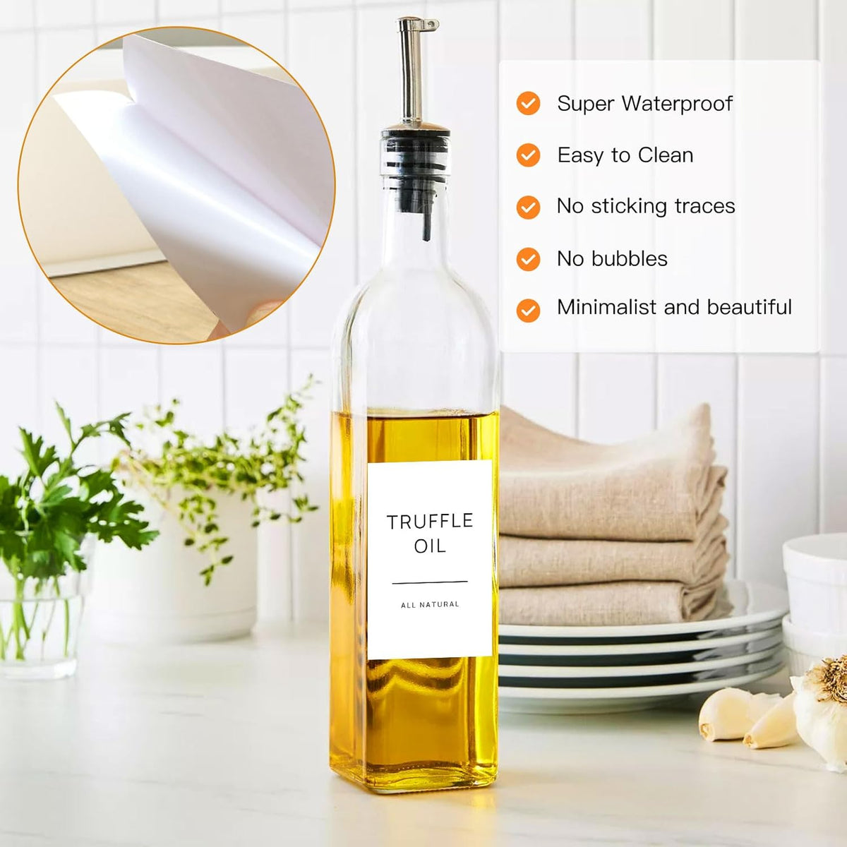 Oil and Vinegar Labels for Bottles,50 Pantry Labels for Vinegar & Oil Dispenser Bottles,Olive Oil Bottle Jar Labels Stickers, Kitchen Condiment Labels Set