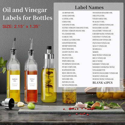 Oil and Vinegar Labels for Bottles,50 Pantry Labels for Vinegar & Oil Dispenser Bottles,Olive Oil Bottle Jar Labels Stickers, Kitchen Condiment Labels Set