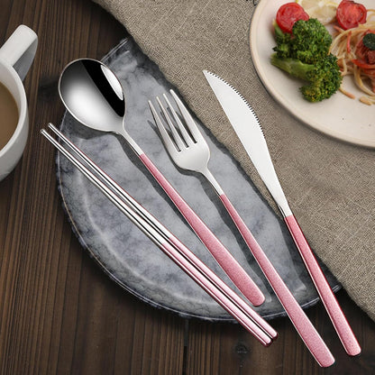 4-Piece Portable Travel Utensils Set with Case 18/8 Stainless Steel Flatware Set Reusable Cutlery Set with Fork Spoon Knife Chopstick for Lunch Travel Camping School Work Picnic (Pink)