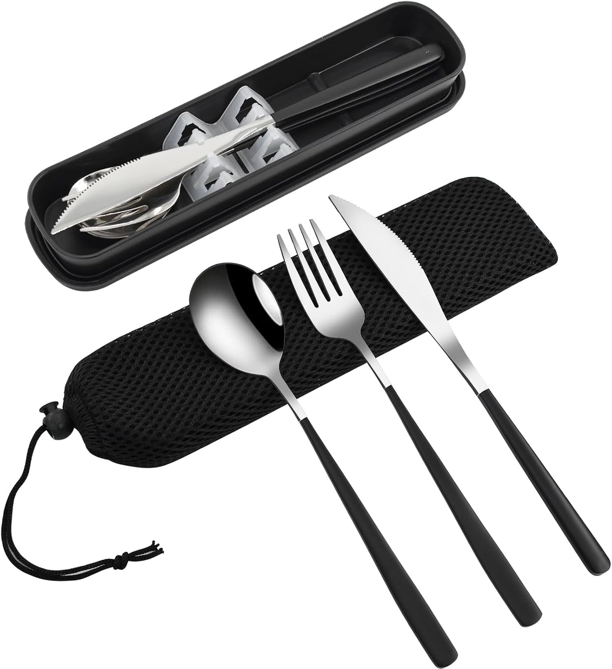 4-Piece Portable Travel Utensils Set with Case 18/8 Stainless Steel Flatware Set Reusable Cutlery Set with Fork Spoon Knife Chopstick for Lunch Travel Camping School Work Picnic (Pink)