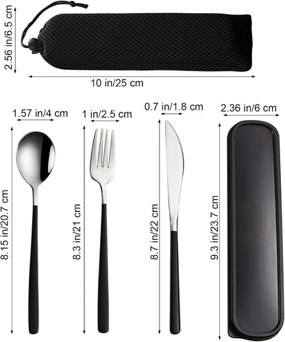 4-Piece Portable Travel Utensils Set with Case 18/8 Stainless Steel Flatware Set Reusable Cutlery Set with Fork Spoon Knife Chopstick for Lunch Travel Camping School Work Picnic (Pink)