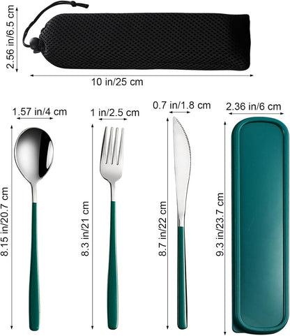 4-Piece Portable Travel Utensils Set with Case 18/8 Stainless Steel Flatware Set Reusable Cutlery Set with Fork Spoon Knife Chopstick for Lunch Travel Camping School Work Picnic (Pink)