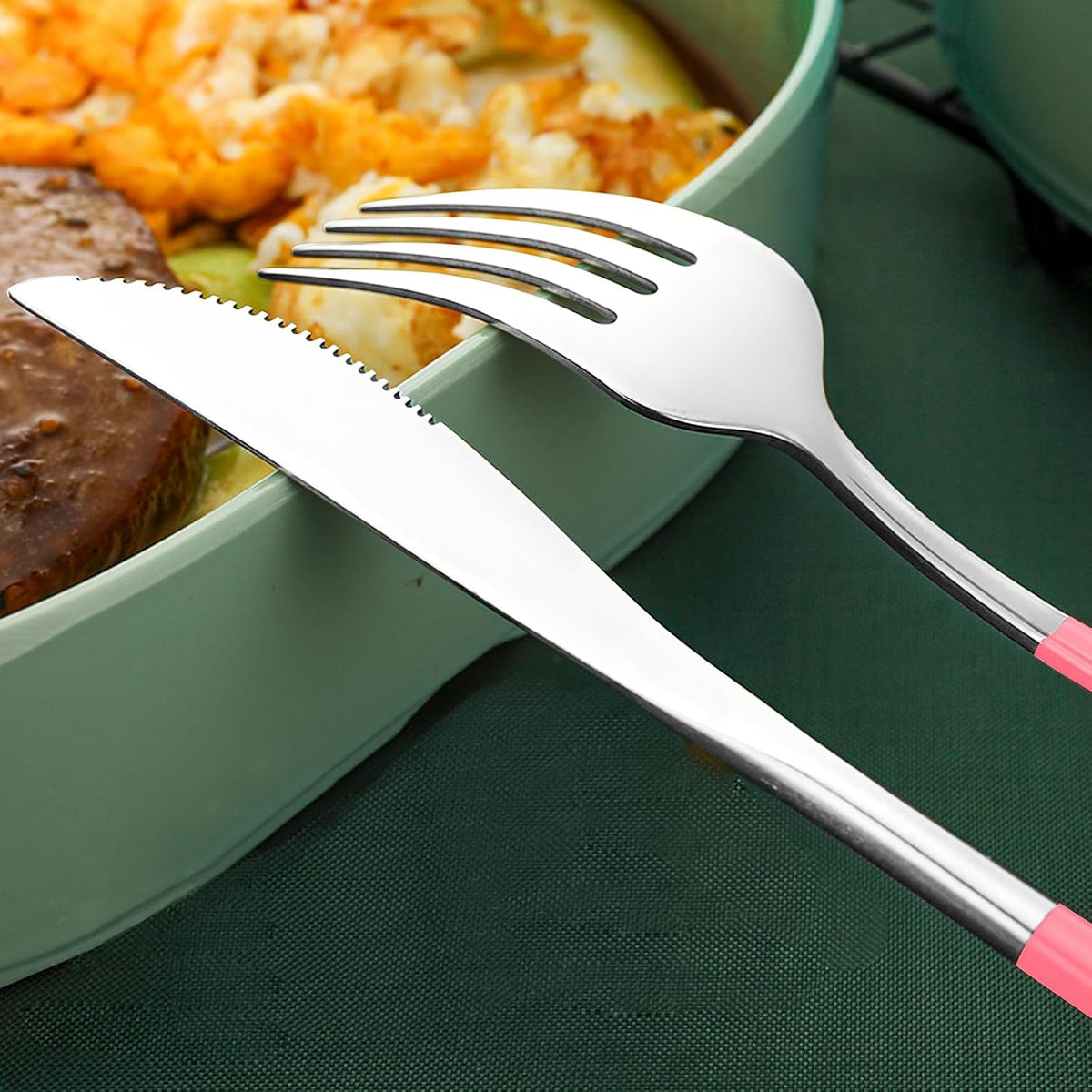 4-Piece Portable Travel Utensils Set with Case 18/8 Stainless Steel Flatware Set Reusable Cutlery Set with Fork Spoon Knife Chopstick for Lunch Travel Camping School Work Picnic (Pink)