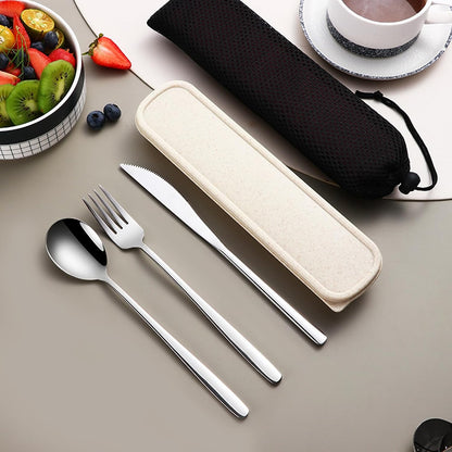 4-Piece Portable Travel Utensils Set with Case 18/8 Stainless Steel Flatware Set Reusable Cutlery Set with Fork Spoon Knife Chopstick for Lunch Travel Camping School Work Picnic (Pink)