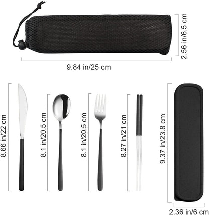 4-Piece Portable Travel Utensils Set with Case 18/8 Stainless Steel Flatware Set Reusable Cutlery Set with Fork Spoon Knife Chopstick for Lunch Travel Camping School Work Picnic (Pink)