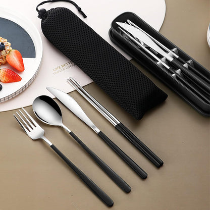 4-Piece Portable Travel Utensils Set with Case 18/8 Stainless Steel Flatware Set Reusable Cutlery Set with Fork Spoon Knife Chopstick for Lunch Travel Camping School Work Picnic (Pink)