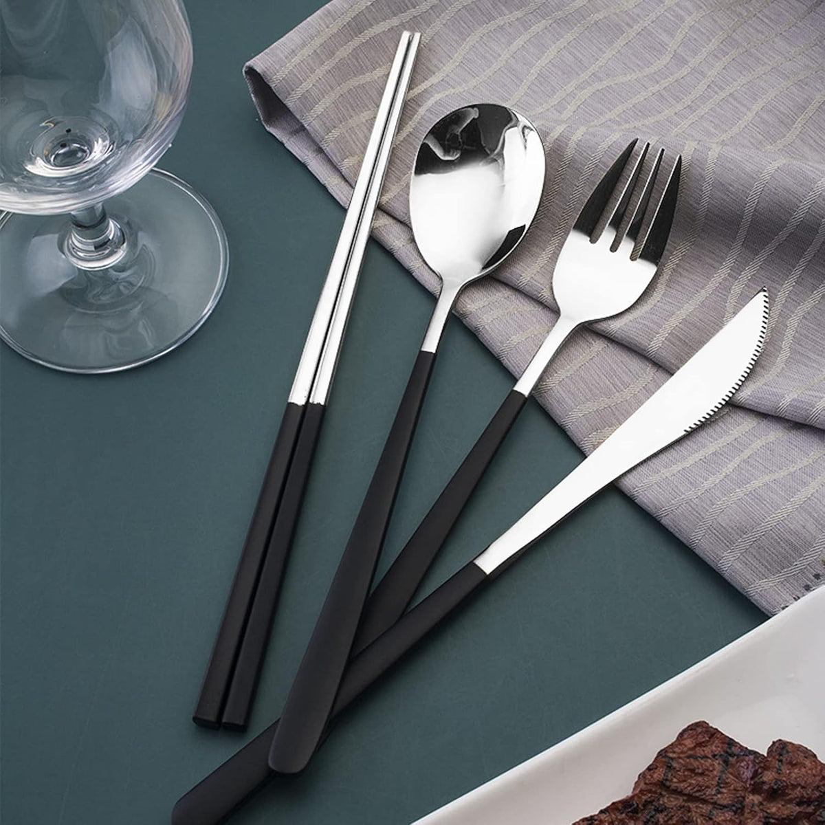 4-Piece Portable Travel Utensils Set with Case 18/8 Stainless Steel Flatware Set Reusable Cutlery Set with Fork Spoon Knife Chopstick for Lunch Travel Camping School Work Picnic (Pink)