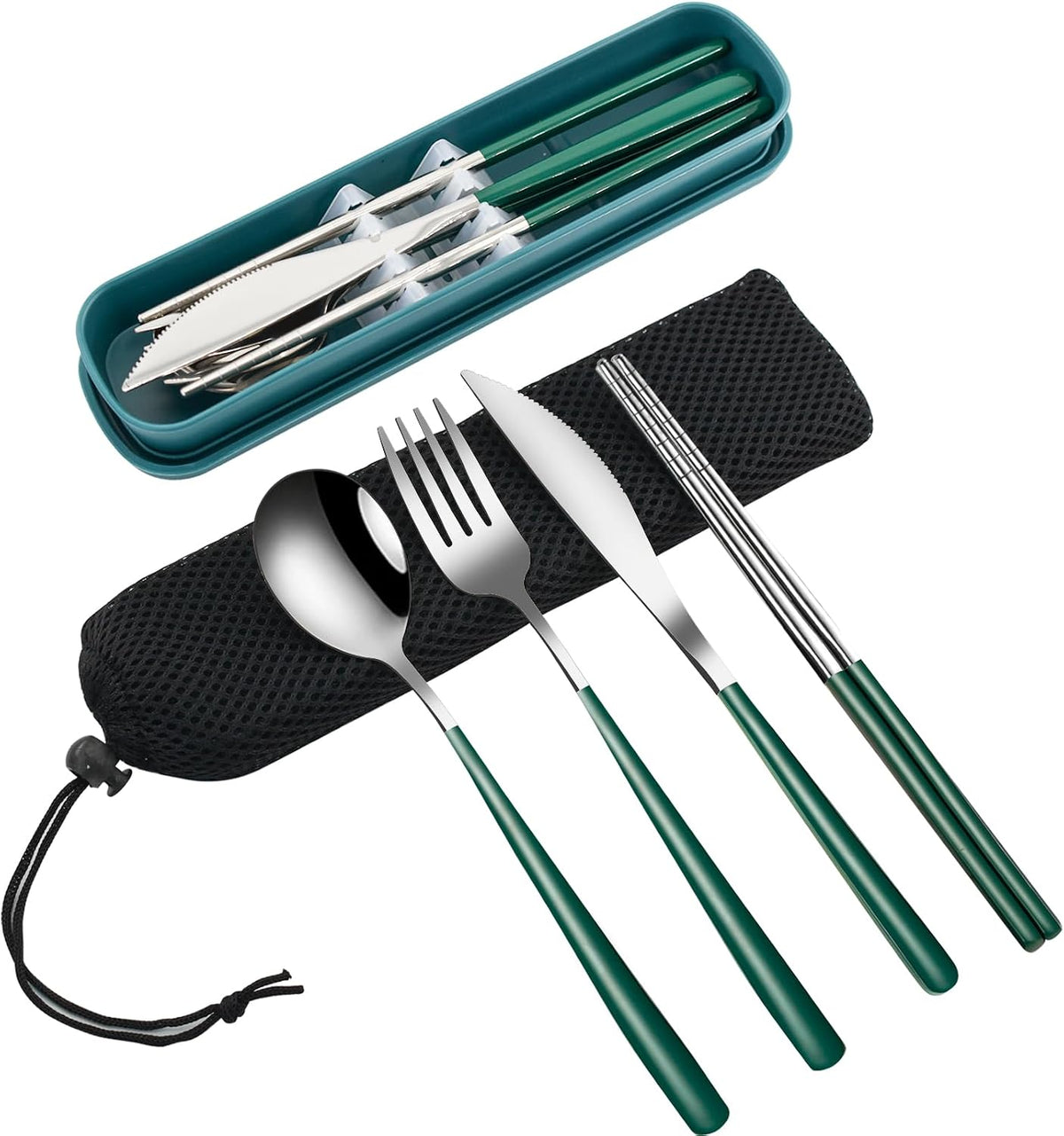 4-Piece Portable Travel Utensils Set with Case 18/8 Stainless Steel Flatware Set Reusable Cutlery Set with Fork Spoon Knife Chopstick for Lunch Travel Camping School Work Picnic (Pink)