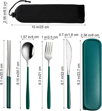 4-Piece Portable Travel Utensils Set with Case 18/8 Stainless Steel Flatware Set Reusable Cutlery Set with Fork Spoon Knife Chopstick for Lunch Travel Camping School Work Picnic (Pink)