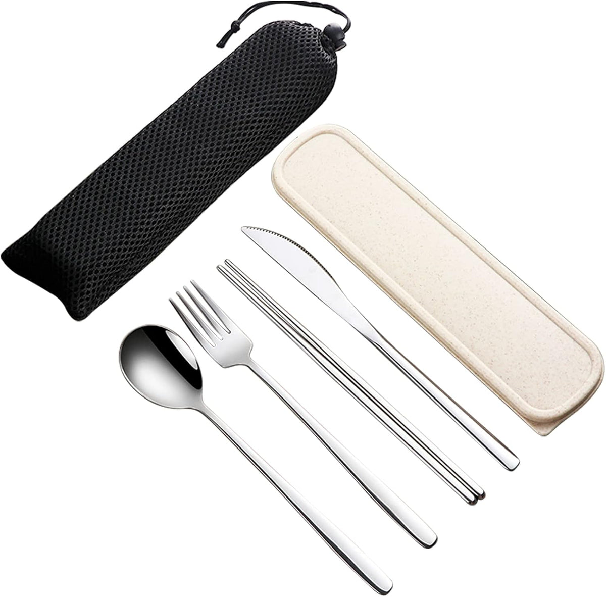 4-Piece Portable Travel Utensils Set with Case 18/8 Stainless Steel Flatware Set Reusable Cutlery Set with Fork Spoon Knife Chopstick for Lunch Travel Camping School Work Picnic (Pink)