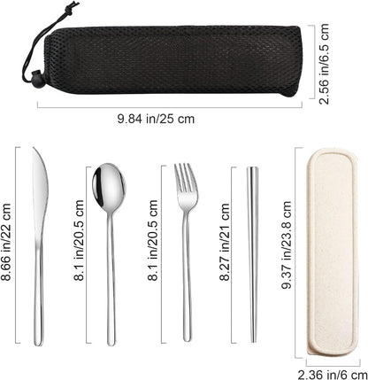 4-Piece Portable Travel Utensils Set with Case 18/8 Stainless Steel Flatware Set Reusable Cutlery Set with Fork Spoon Knife Chopstick for Lunch Travel Camping School Work Picnic (Pink)