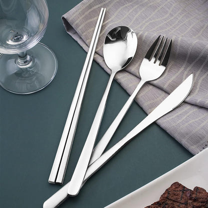 4-Piece Portable Travel Utensils Set with Case 18/8 Stainless Steel Flatware Set Reusable Cutlery Set with Fork Spoon Knife Chopstick for Lunch Travel Camping School Work Picnic (Pink)