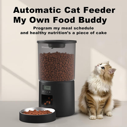 Automated Cat Feeder,Clear 4.2L Dry Food Dispenser with Single Bowl,Programmable Timed Pet Feeder for Up to 6 Daily Meals,10-Second Voice Message & Dual Power Backup (Black, 4.2L Press Version)