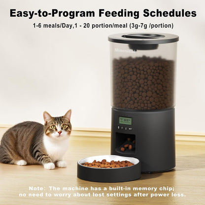 Automated Cat Feeder,Clear 4.2L Dry Food Dispenser with Single Bowl,Programmable Timed Pet Feeder for Up to 6 Daily Meals,10-Second Voice Message & Dual Power Backup (Black, 4.2L Press Version)