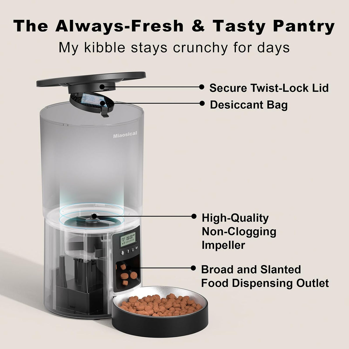 Automated Cat Feeder,Clear 4.2L Dry Food Dispenser with Single Bowl,Programmable Timed Pet Feeder for Up to 6 Daily Meals,10-Second Voice Message & Dual Power Backup (Black, 4.2L Press Version)