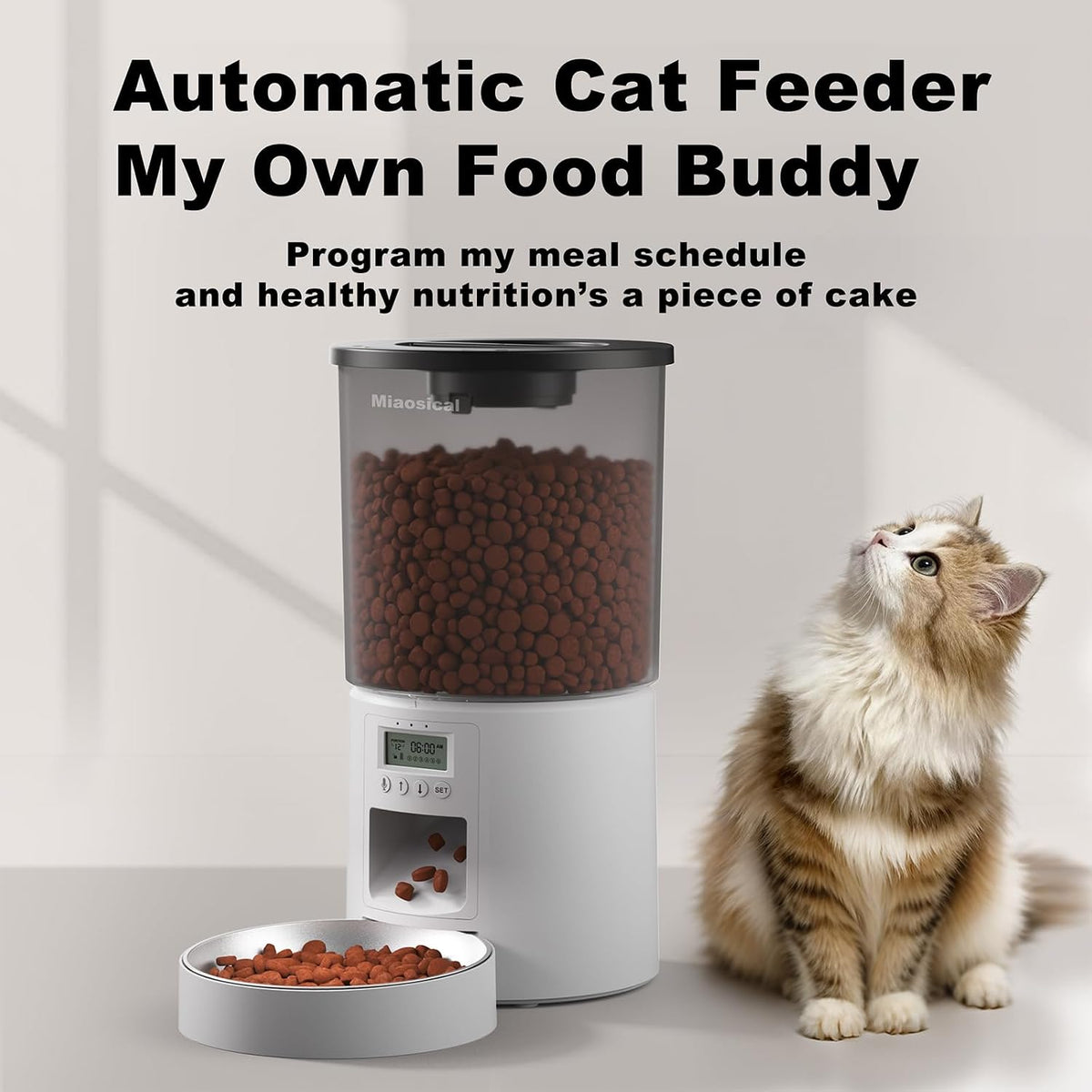 Automated Cat Feeder,Clear 4.2L Dry Food Dispenser with Single Bowl,Programmable Timed Pet Feeder for Up to 6 Daily Meals,10-Second Voice Message & Dual Power Backup (Black, 4.2L Press Version)