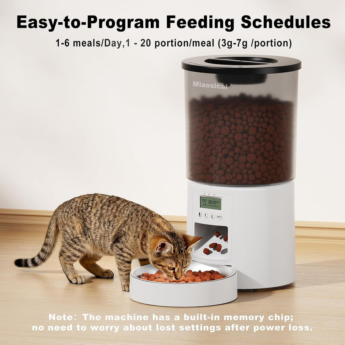 Automated Cat Feeder,Clear 4.2L Dry Food Dispenser with Single Bowl,Programmable Timed Pet Feeder for Up to 6 Daily Meals,10-Second Voice Message & Dual Power Backup (Black, 4.2L Press Version)