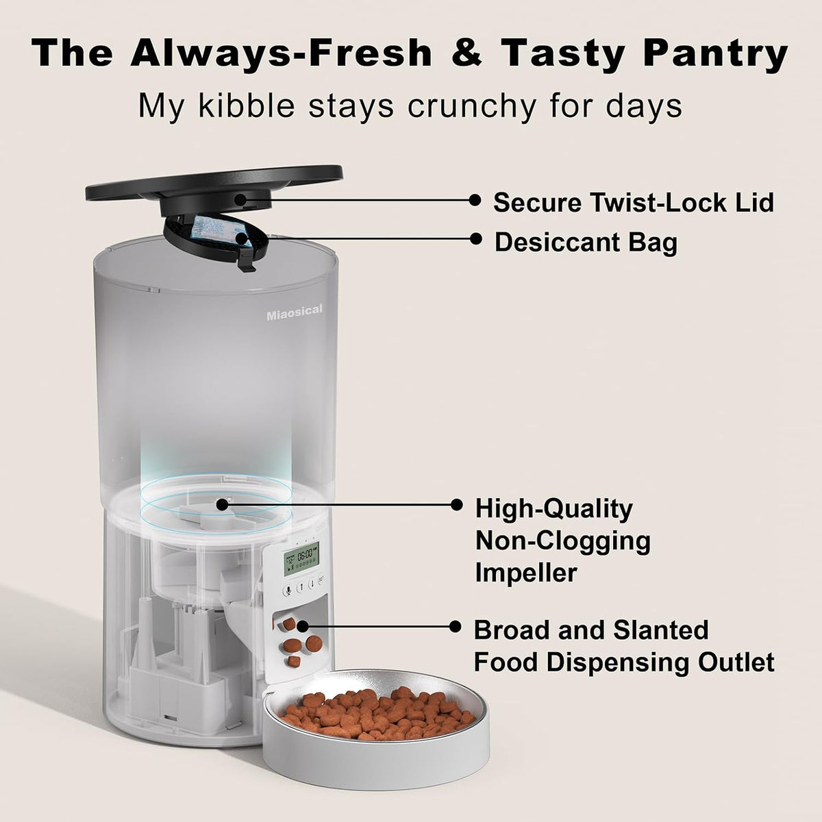 Automated Cat Feeder,Clear 4.2L Dry Food Dispenser with Single Bowl,Programmable Timed Pet Feeder for Up to 6 Daily Meals,10-Second Voice Message & Dual Power Backup (Black, 4.2L Press Version)