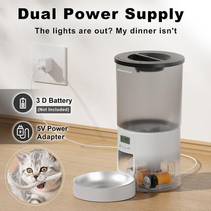 Automated Cat Feeder,Clear 4.2L Dry Food Dispenser with Single Bowl,Programmable Timed Pet Feeder for Up to 6 Daily Meals,10-Second Voice Message & Dual Power Backup (Black, 4.2L Press Version)