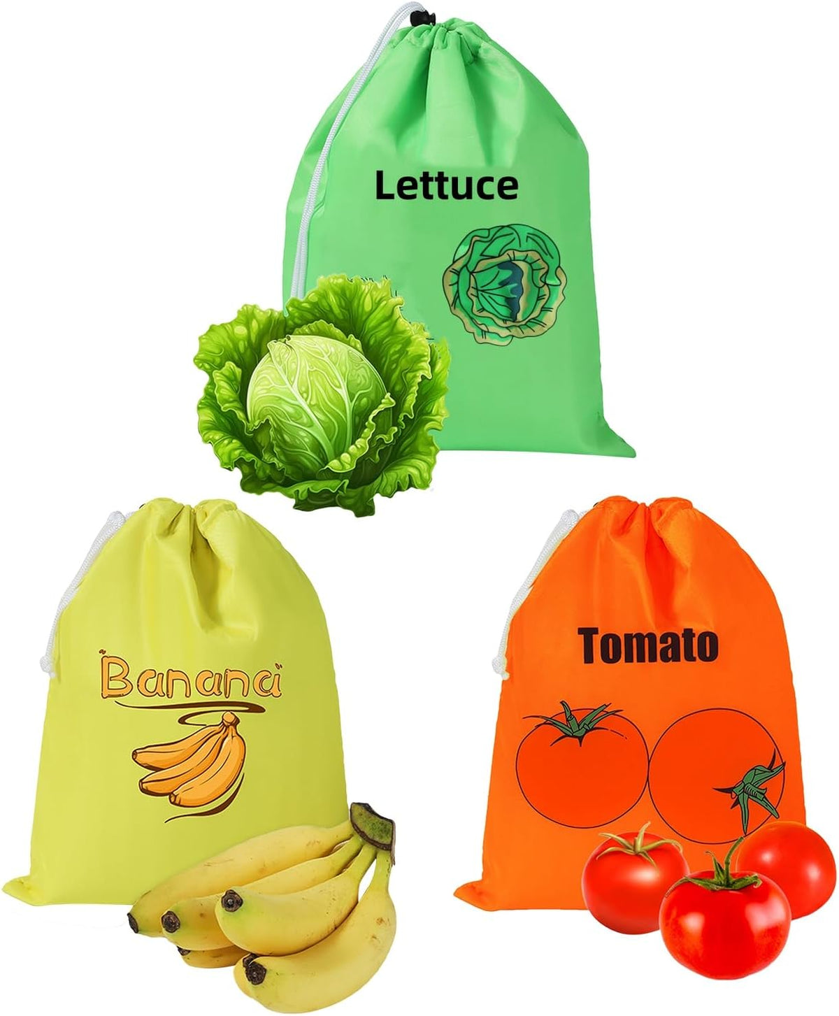 3Pcs Storage Bag with Aluminum Lining - 13.7x11", Banana & Lettuce Fresh Reusable Produce Bags Vegetable & Fruit Storage Bags with Foil Lining for Freshness, Refrigerator Safe.