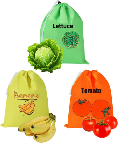 3Pcs Storage Bag with Aluminum Lining - 13.7x11", Banana & Lettuce Fresh Reusable Produce Bags Vegetable & Fruit Storage Bags with Foil Lining for Freshness, Refrigerator Safe.