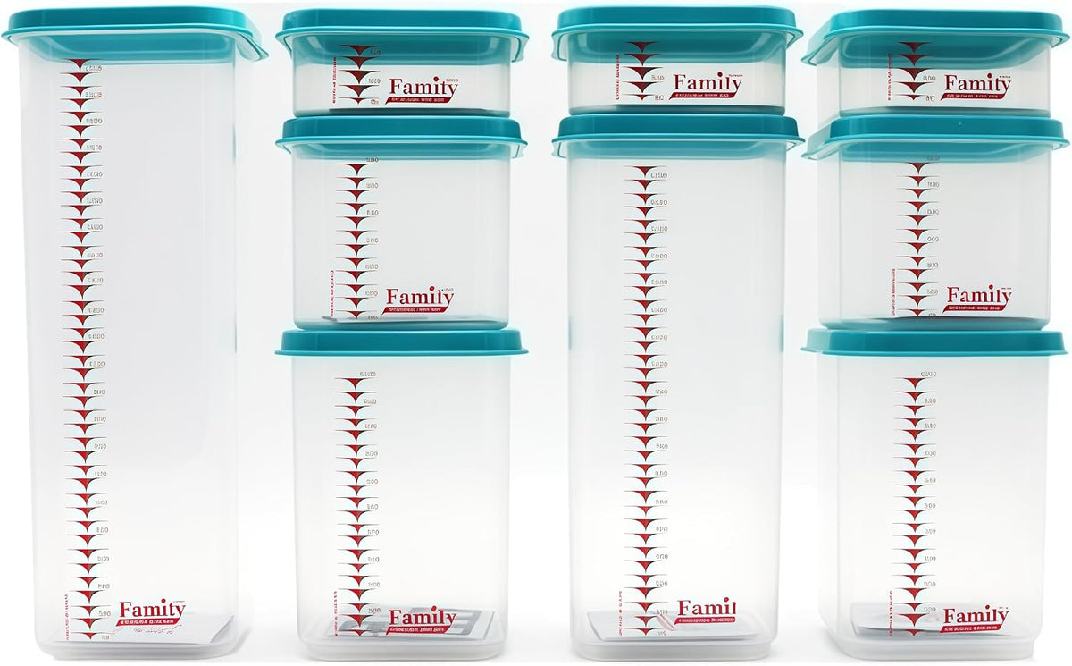8300ml Airtight Food Storage Container With Lids 9PCS Family Set, BPA-Free Food-grade Plastic Stackable Leak-proof Kitchen Pantry Organizers for Pasta, Nuts, Dry Goods, Snack,Modular Design (Red)