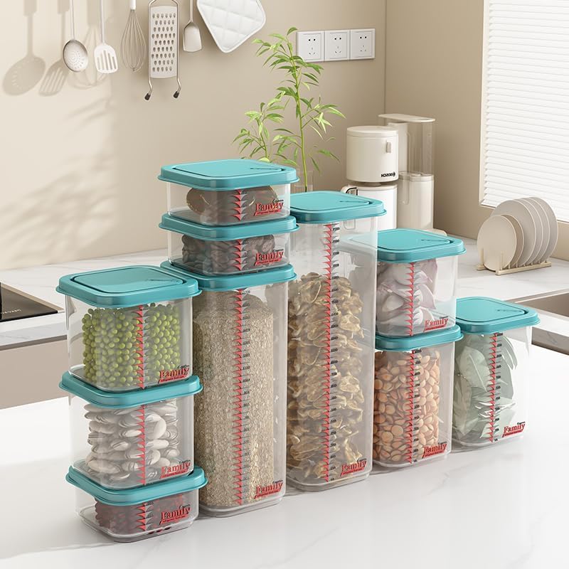 8300ml Airtight Food Storage Container With Lids 9PCS Family Set, BPA-Free Food-grade Plastic Stackable Leak-proof Kitchen Pantry Organizers for Pasta, Nuts, Dry Goods, Snack,Modular Design (Red)
