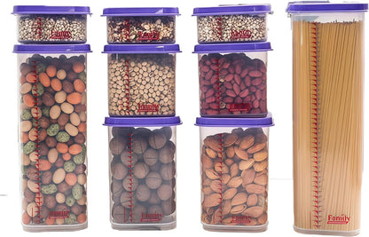 8300ml Airtight Food Storage Container With Lids 9PCS Family Set, BPA-Free Food-grade Plastic Stackable Leak-proof Kitchen Pantry Organizers for Pasta, Nuts, Dry Goods, Snack,Modular Design (Red)