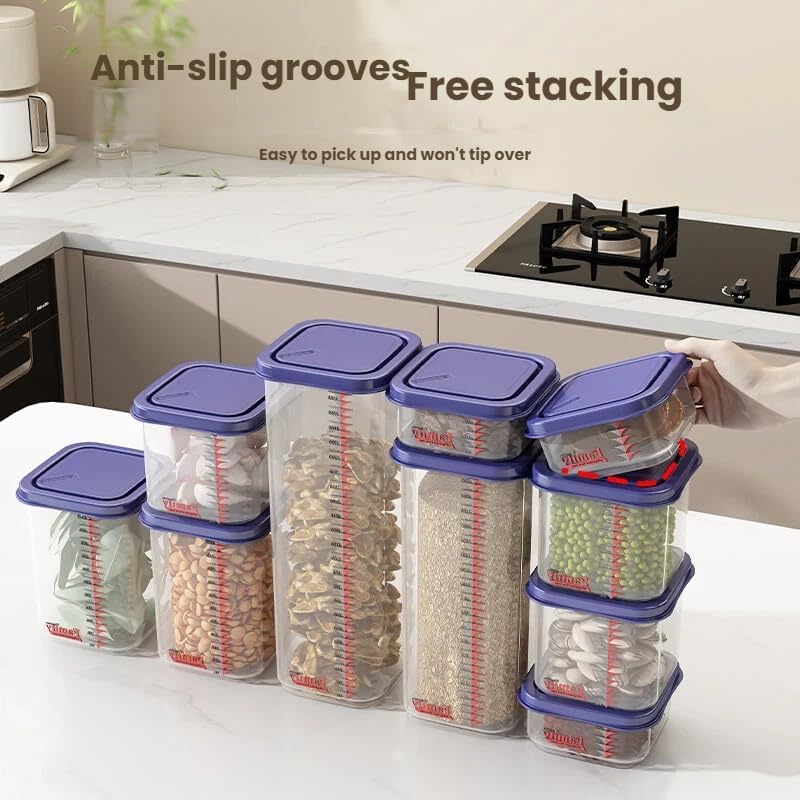 8300ml Airtight Food Storage Container With Lids 9PCS Family Set, BPA-Free Food-grade Plastic Stackable Leak-proof Kitchen Pantry Organizers for Pasta, Nuts, Dry Goods, Snack,Modular Design (Red)
