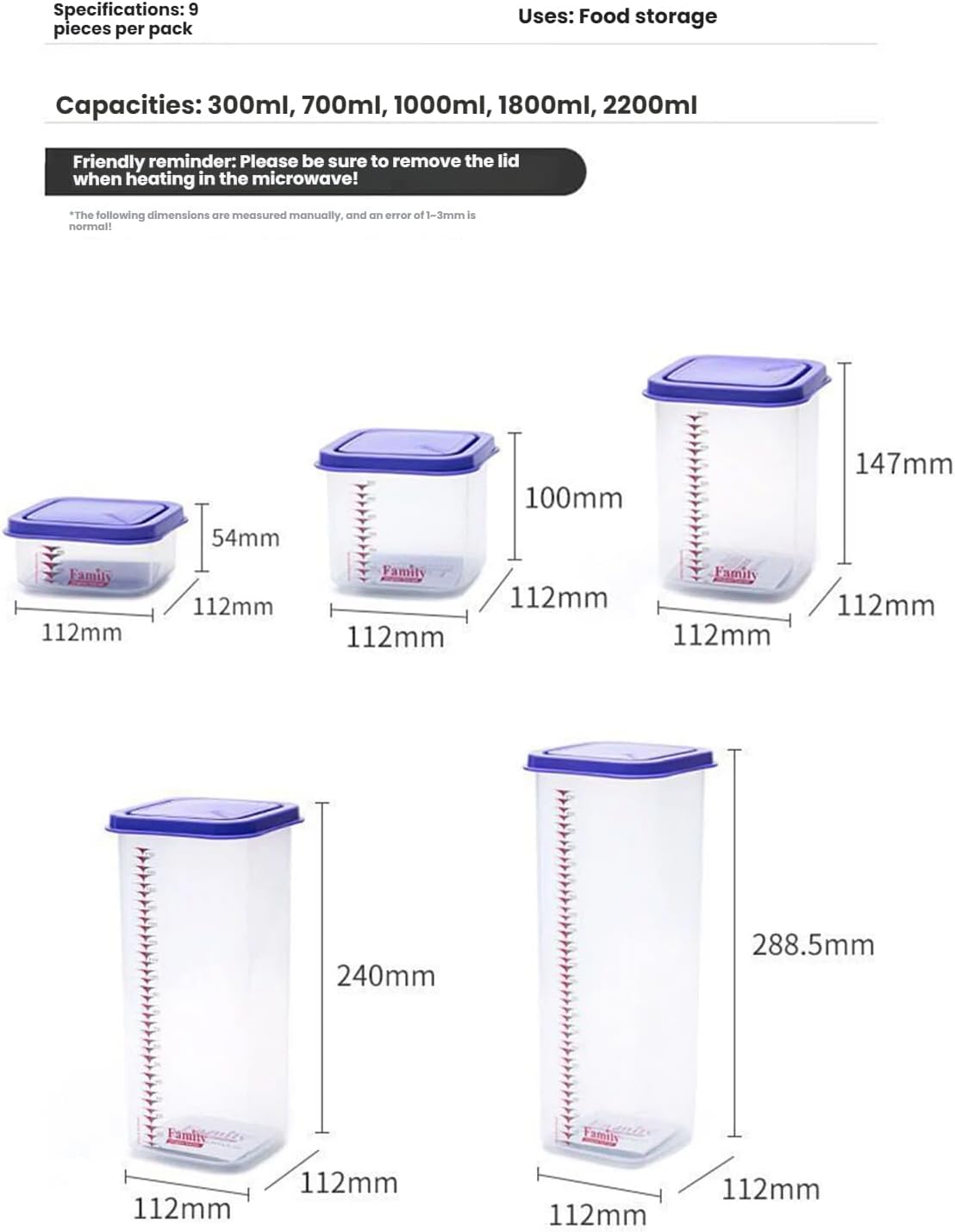 8300ml Airtight Food Storage Container With Lids 9PCS Family Set, BPA-Free Food-grade Plastic Stackable Leak-proof Kitchen Pantry Organizers for Pasta, Nuts, Dry Goods, Snack,Modular Design (Red)