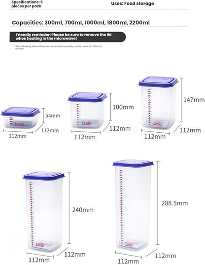 8300ml Airtight Food Storage Container With Lids 9PCS Family Set, BPA-Free Food-grade Plastic Stackable Leak-proof Kitchen Pantry Organizers for Pasta, Nuts, Dry Goods, Snack,Modular Design (Red)