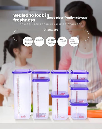 8300ml Airtight Food Storage Container With Lids 9PCS Family Set, BPA-Free Food-grade Plastic Stackable Leak-proof Kitchen Pantry Organizers for Pasta, Nuts, Dry Goods, Snack,Modular Design (Red)