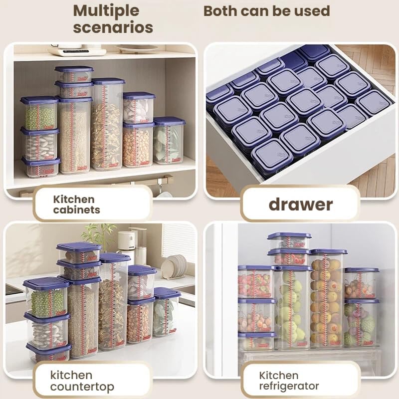 8300ml Airtight Food Storage Container With Lids 9PCS Family Set, BPA-Free Food-grade Plastic Stackable Leak-proof Kitchen Pantry Organizers for Pasta, Nuts, Dry Goods, Snack,Modular Design (Red)