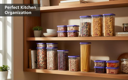 8300ml Airtight Food Storage Container With Lids 9PCS Family Set, BPA-Free Food-grade Plastic Stackable Leak-proof Kitchen Pantry Organizers for Pasta, Nuts, Dry Goods, Snack,Modular Design (Red)