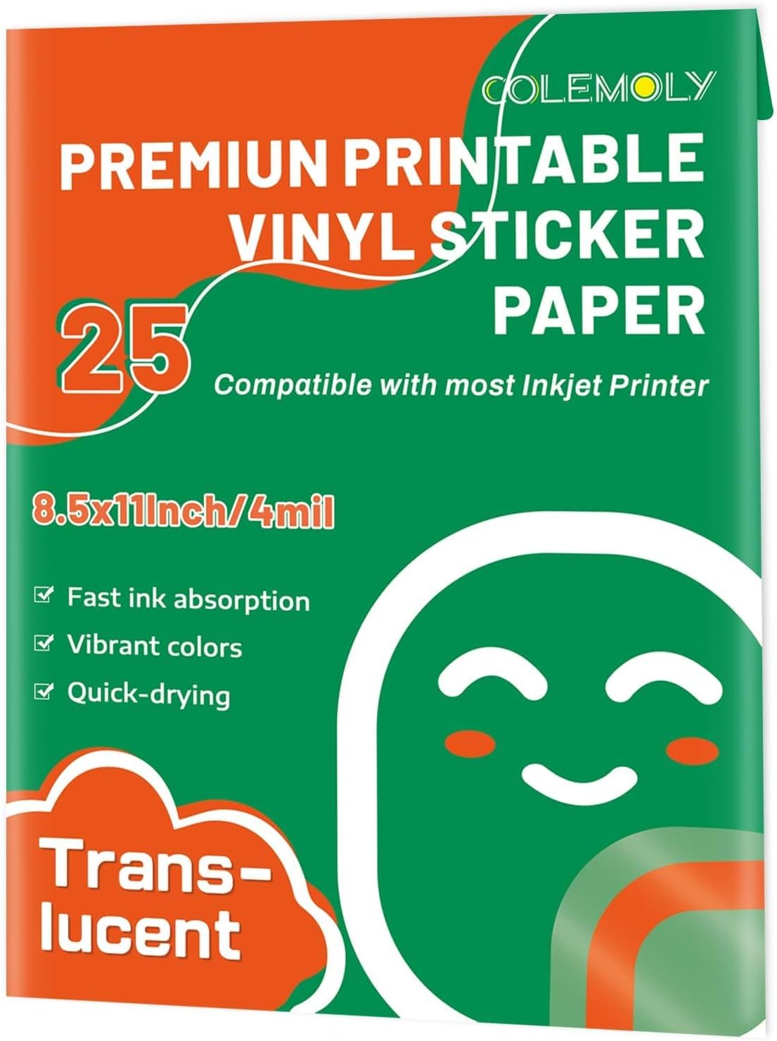 Clear Printable Vinyl Sticker Paper for Inkjet Printer, 25 Sheets | Non-Waterproof, for Laser Printers, Compatible with Cricut, Tear Resistant Vivid Color Decals, Easy to Cut Labels, for DIY