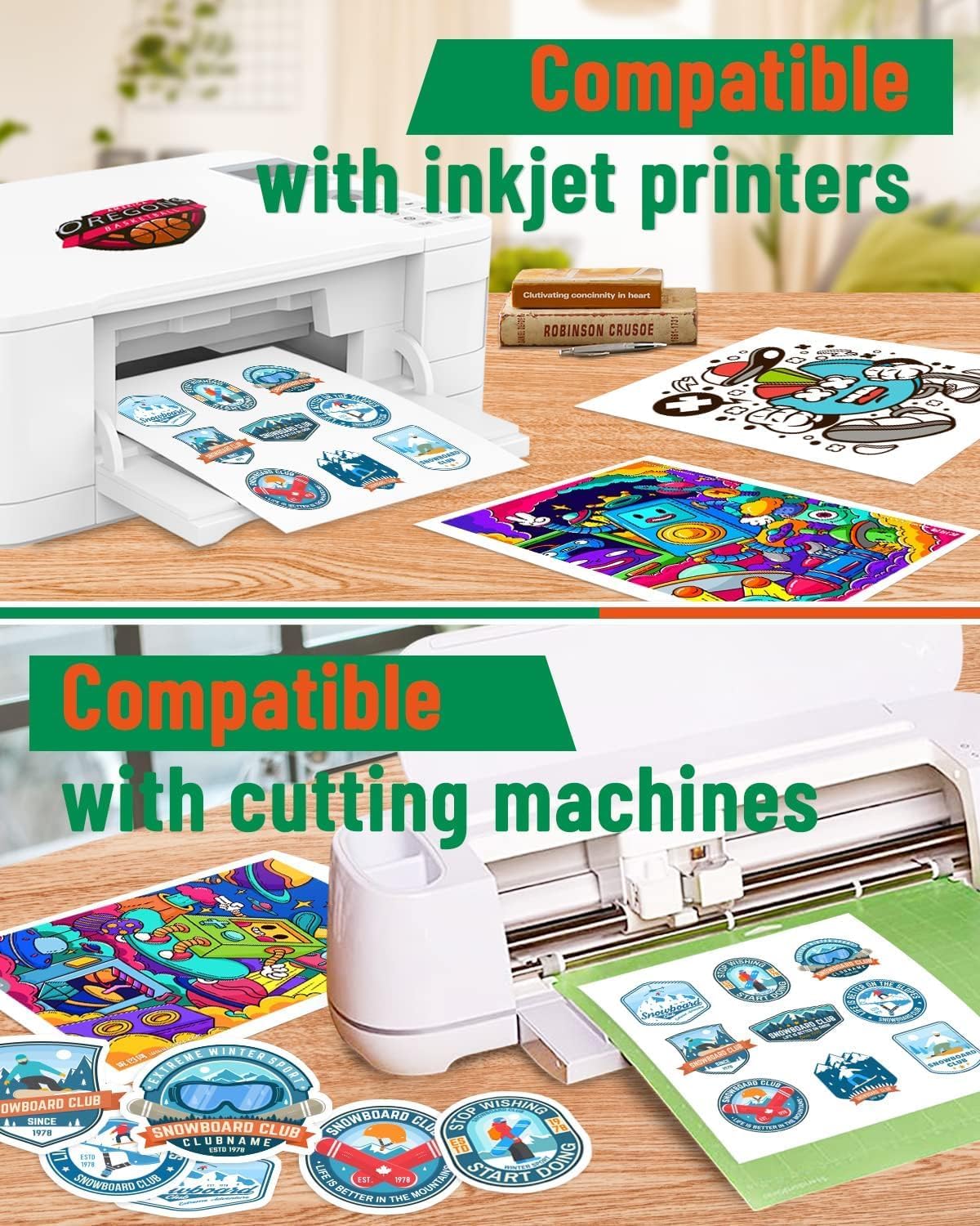 Clear Printable Vinyl Sticker Paper for Inkjet Printer, 25 Sheets | Non-Waterproof, for Laser Printers, Compatible with Cricut, Tear Resistant Vivid Color Decals, Easy to Cut Labels, for DIY
