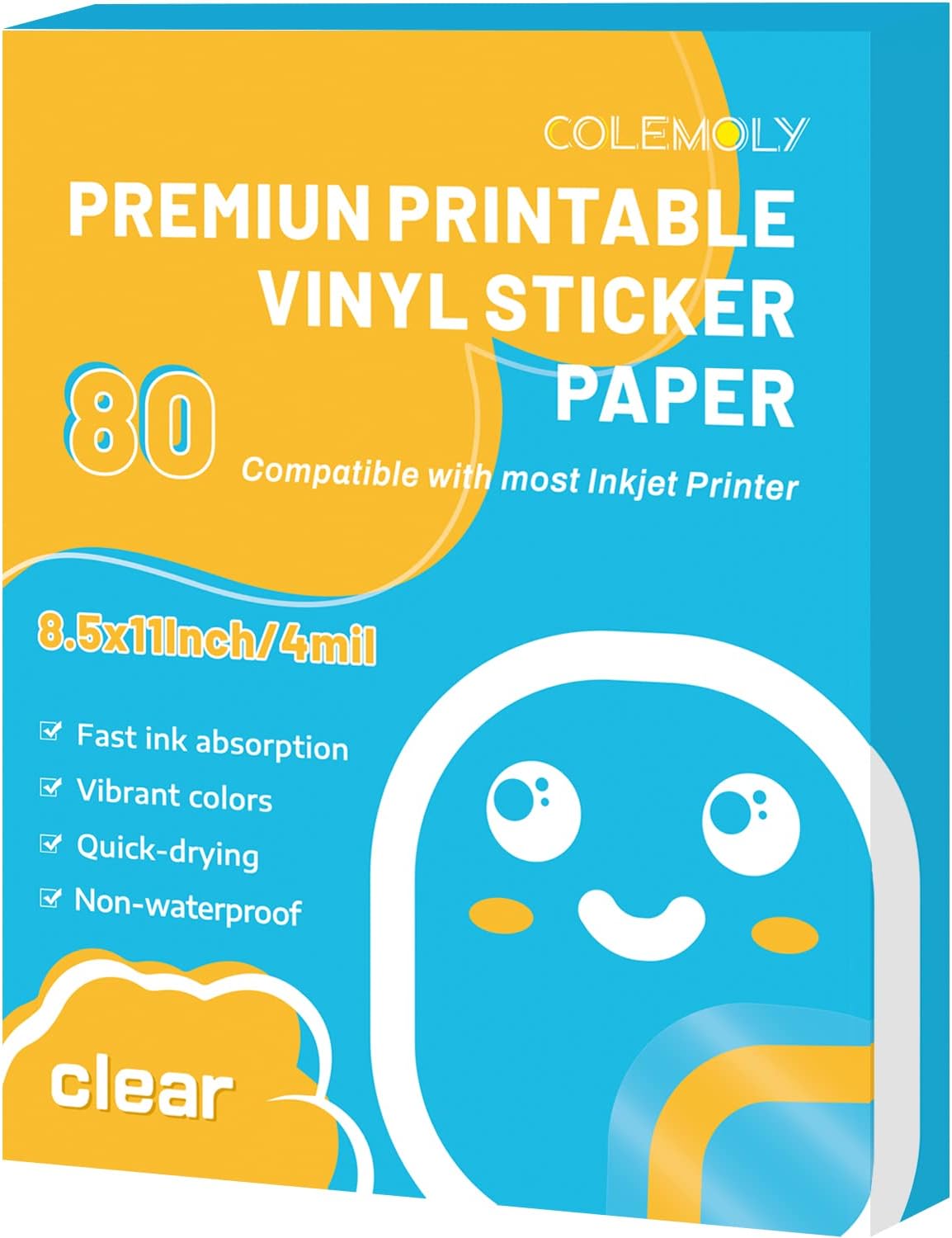 Clear Printable Vinyl Sticker Paper for Inkjet Printer, 25 Sheets | Non-Waterproof, for Laser Printers, Compatible with Cricut, Tear Resistant Vivid Color Decals, Easy to Cut Labels, for DIY