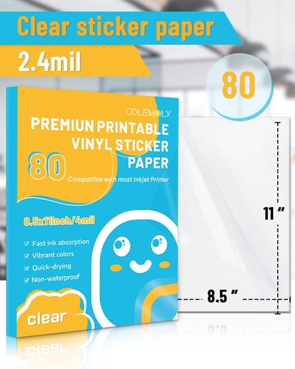 Clear Printable Vinyl Sticker Paper for Inkjet Printer, 25 Sheets | Non-Waterproof, for Laser Printers, Compatible with Cricut, Tear Resistant Vivid Color Decals, Easy to Cut Labels, for DIY